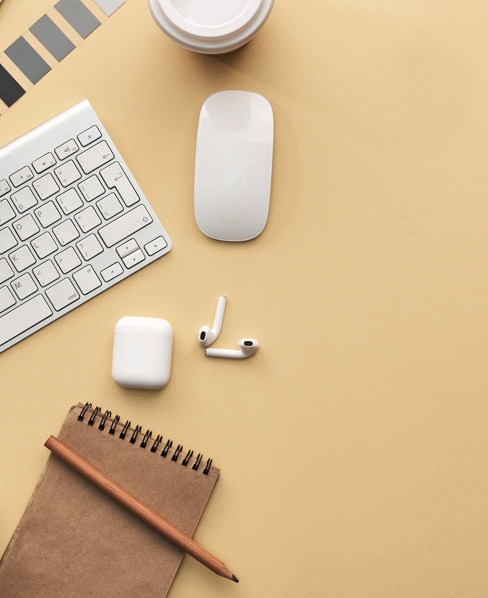 Office stationery on the yellow background